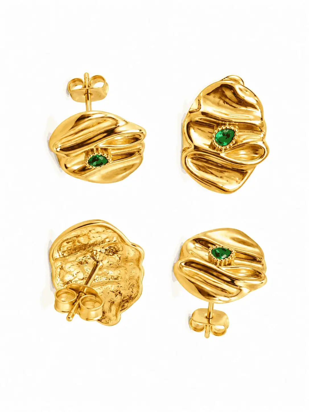 Emerald Luxe Sculpted Stud Earrings Accessorinetic
