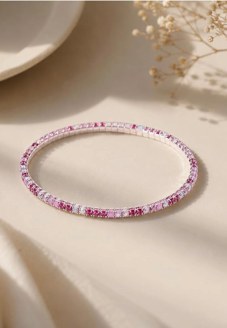Pink Sparkle Stretch Tennis Bracelet (Single Piece)
