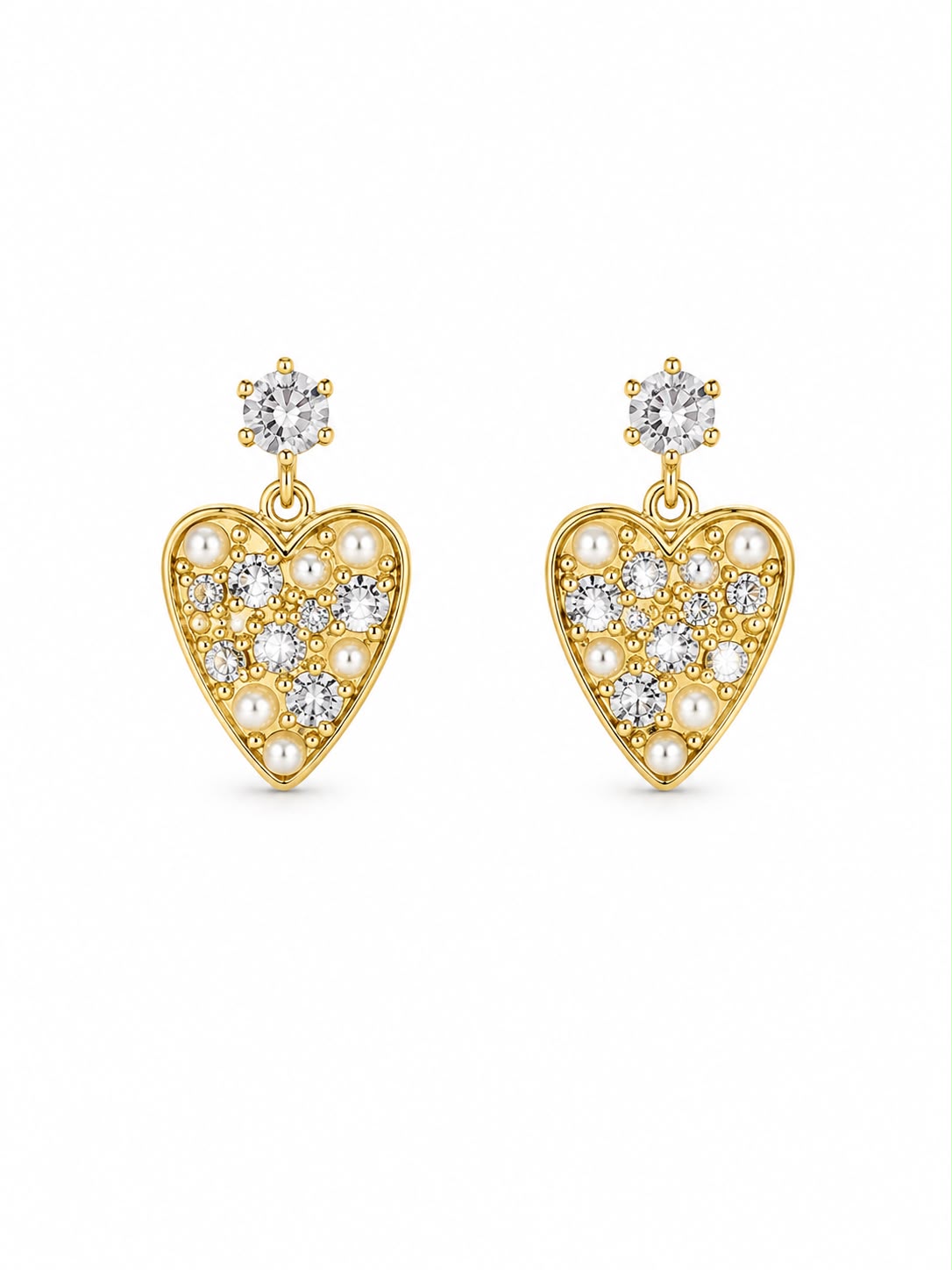 Pearl Heart Charm Earrings
