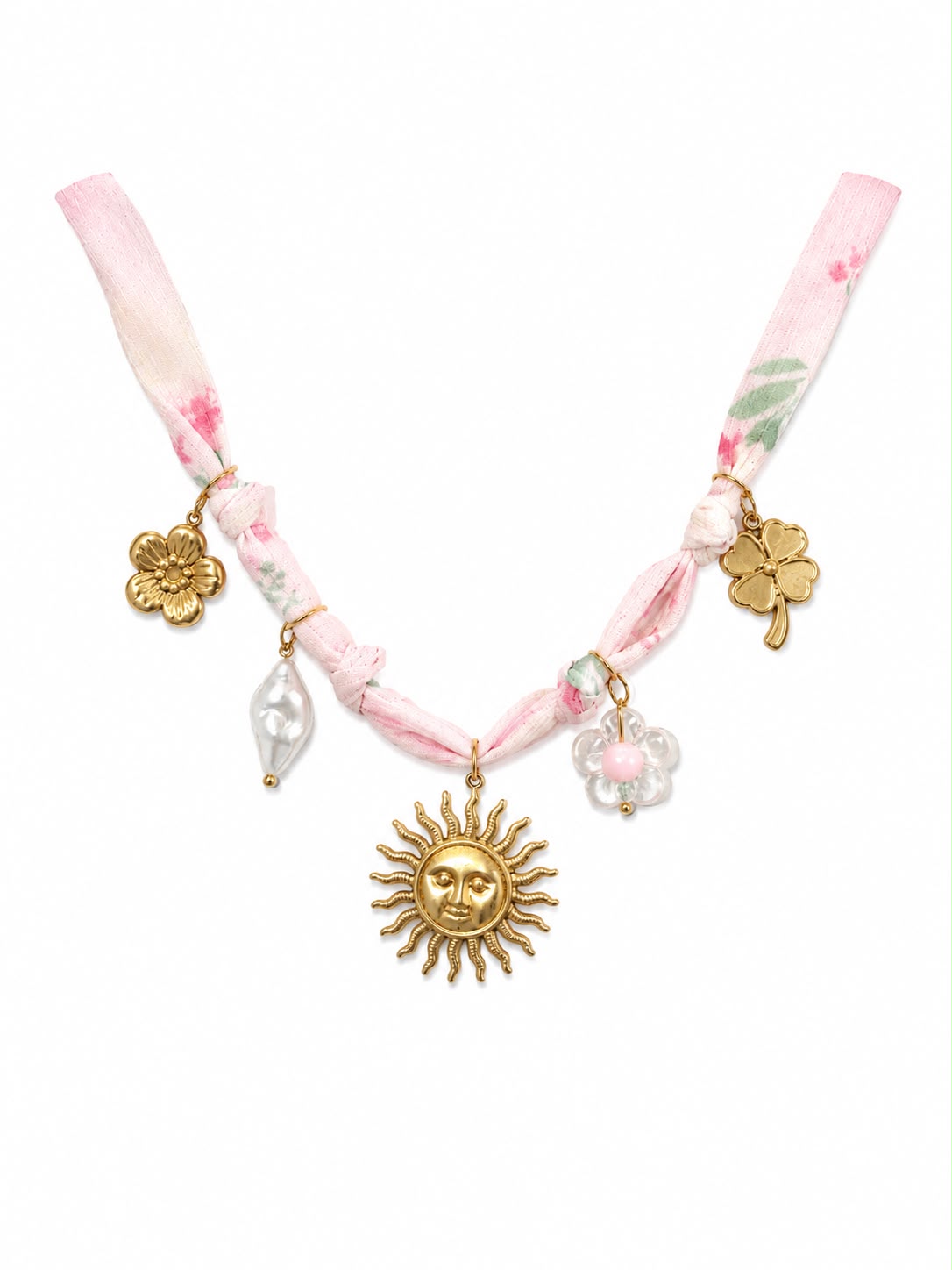 Pink Floral Sun Charm Necklace