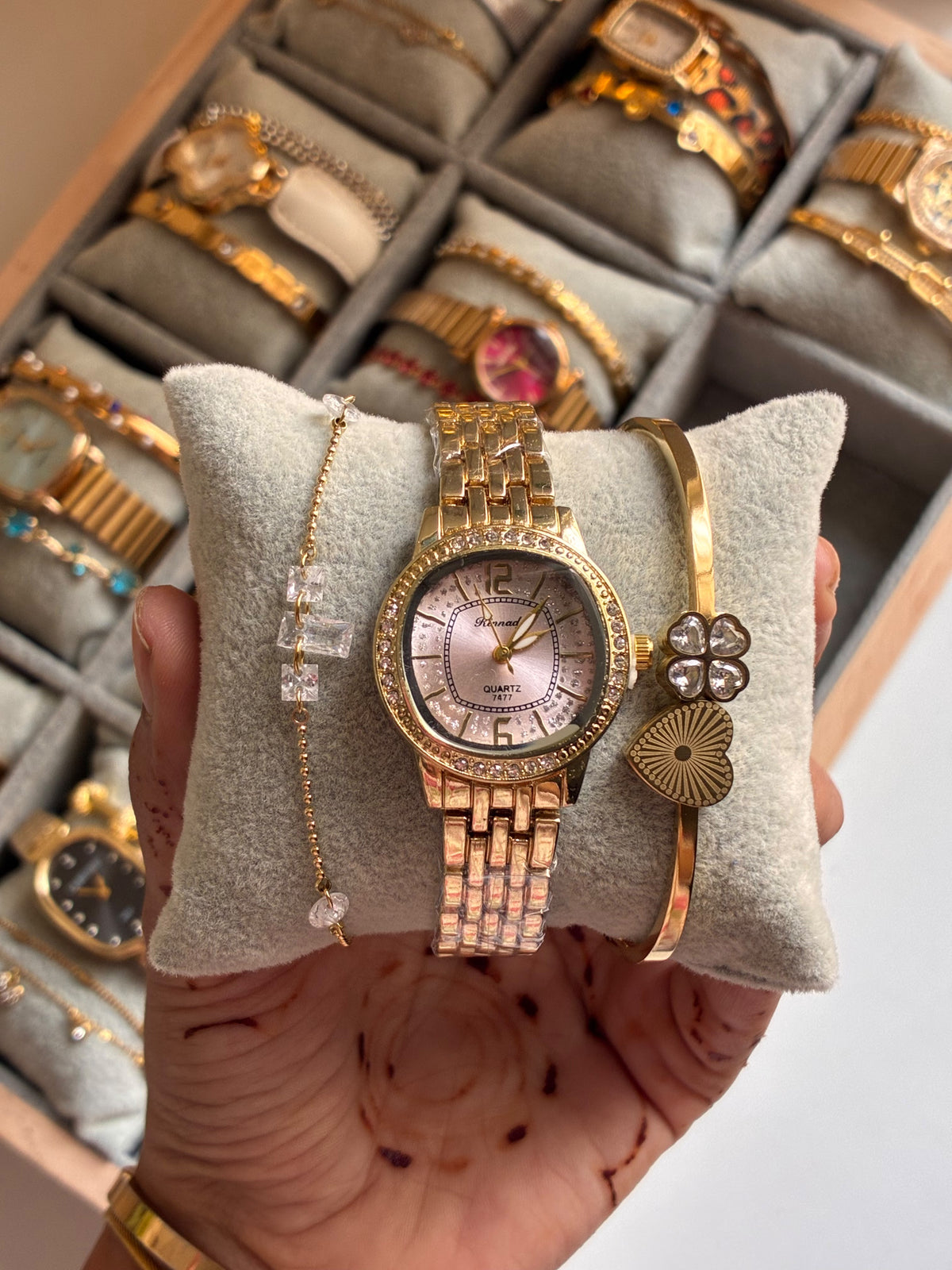 Rosé Pearl Charm Watch & Bracelet Set