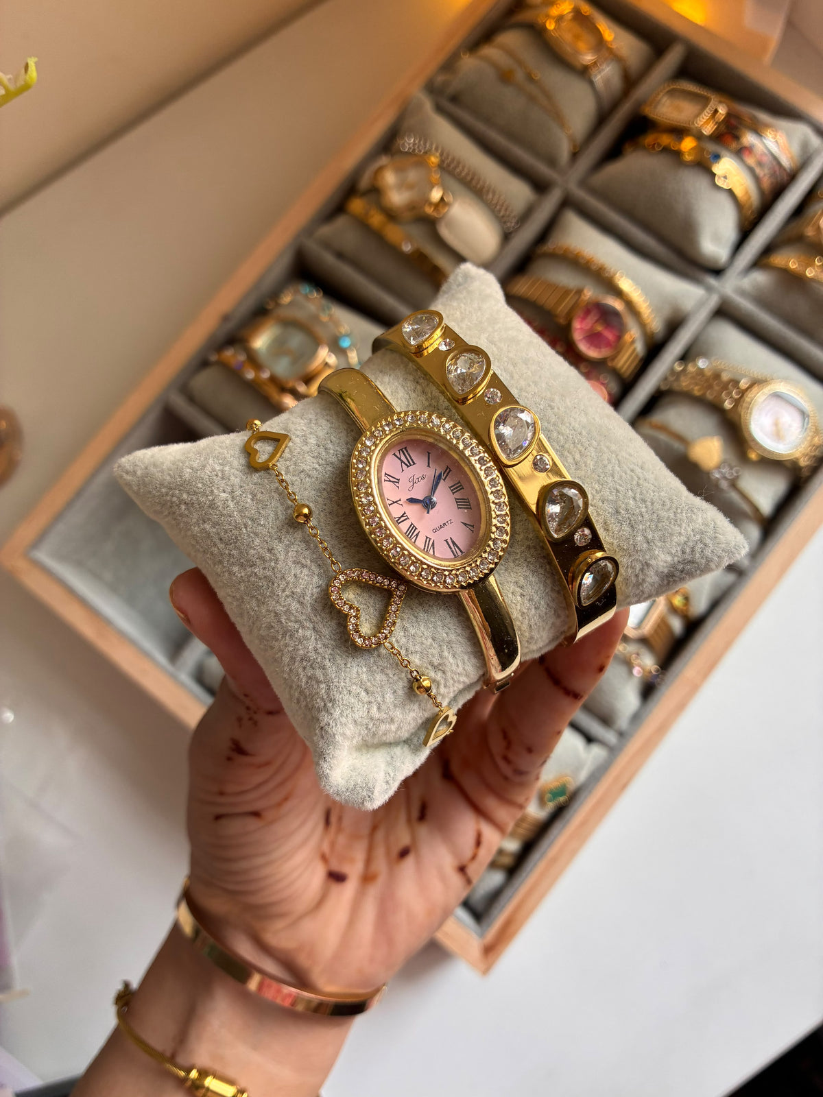 Rosé Luxe Heart Watch & Bracelet Set