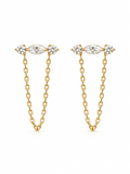 Crystal chain stud earrings on a clean white background