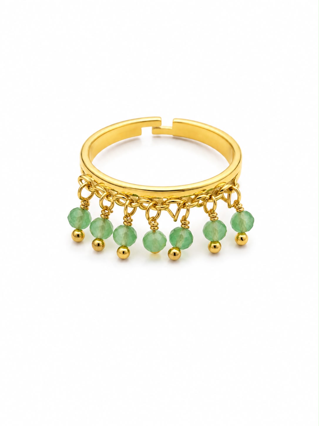 Green Beaded Charm Ring