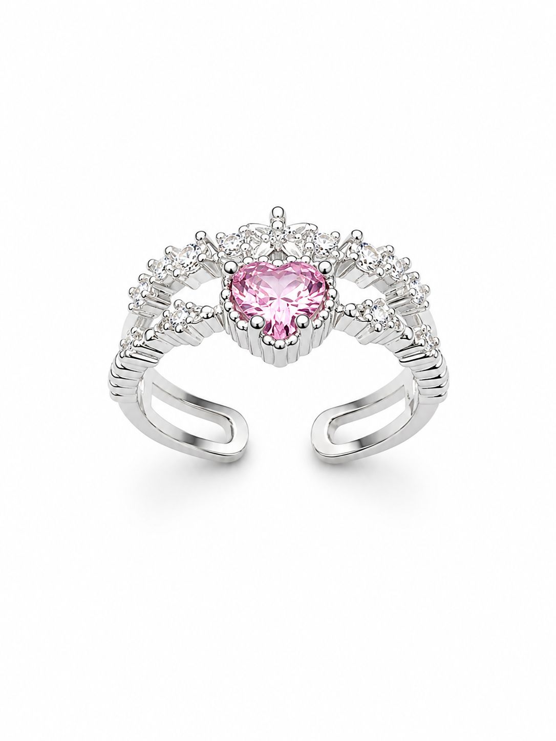 Pink Heart Crown Adjustable Ring