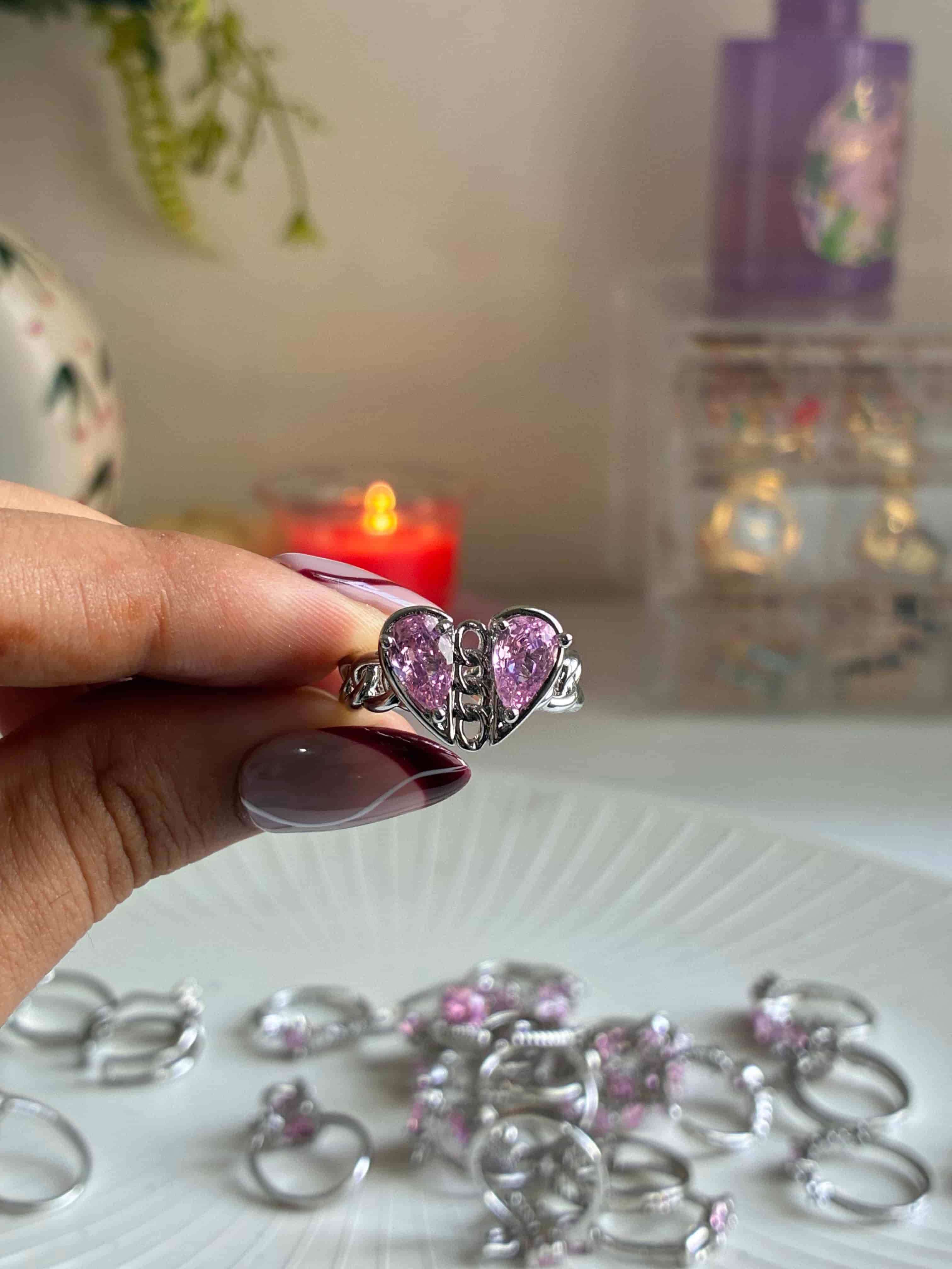 Pink Heart Duo Ring