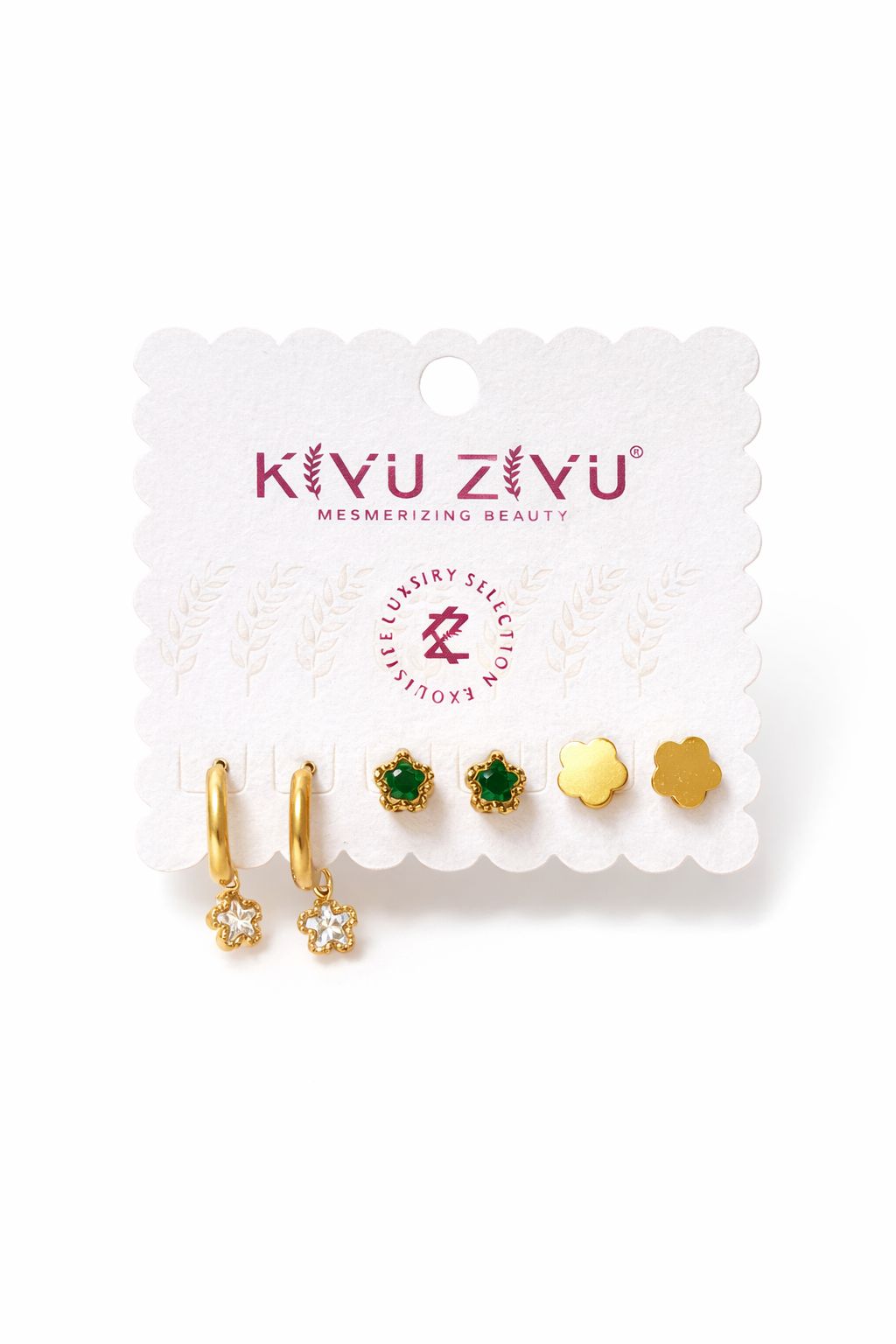 Emerald Bloom Trio Earrings Set