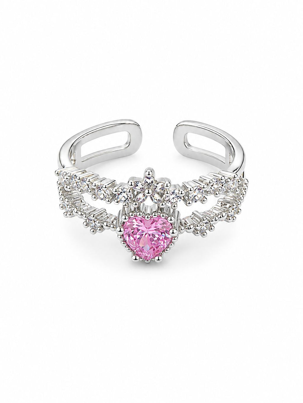 Pink Heart Crown Adjustable Ring
