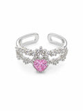 Pink Heart Crown Adjustable Ring
