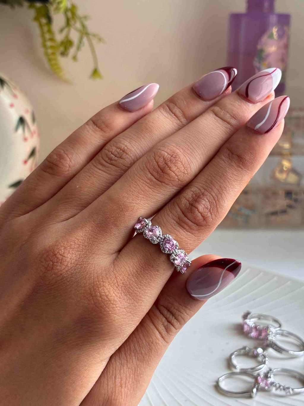 Pink Crystal Blossom Ring