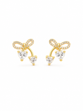 Golden Bow Heart Stud Earrings Accessorinetic