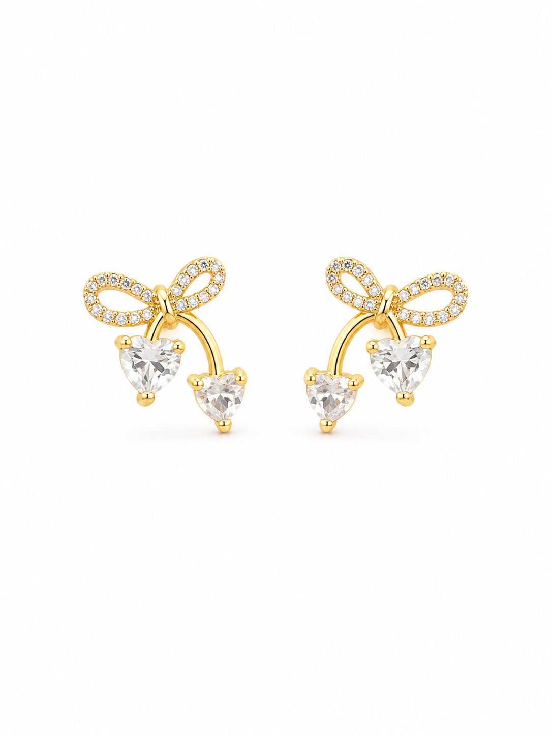 Golden Bow Heart Stud Earrings Accessorinetic