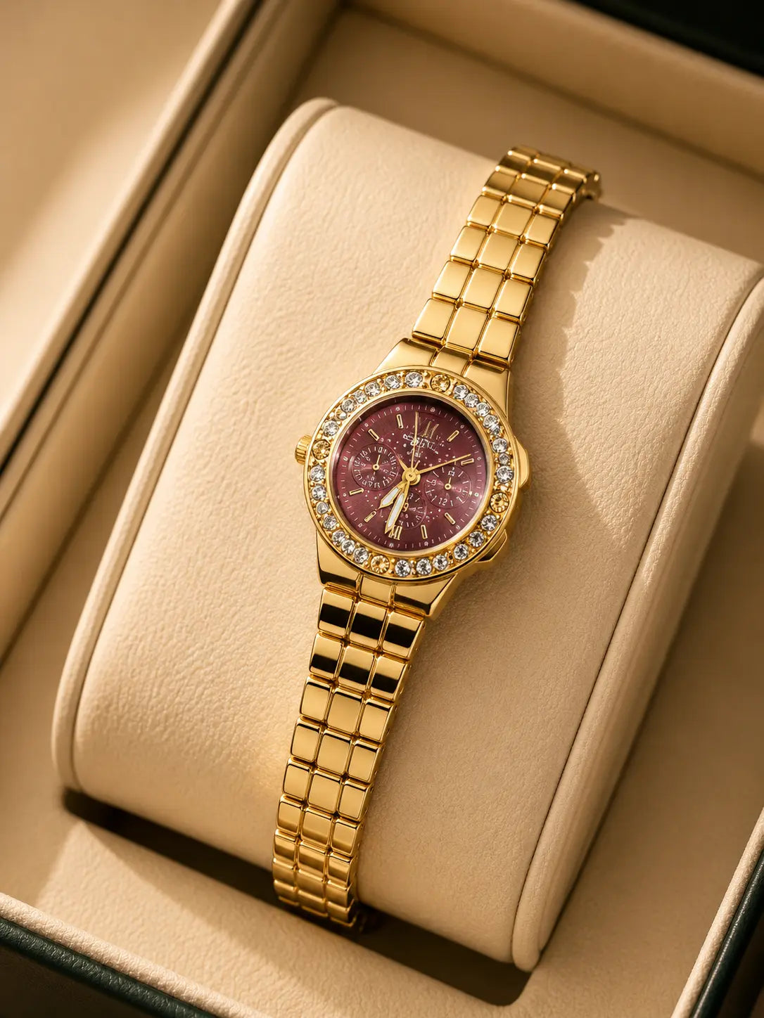 Ruby Crystal Luxe Watch – Gold Accessorinetic
