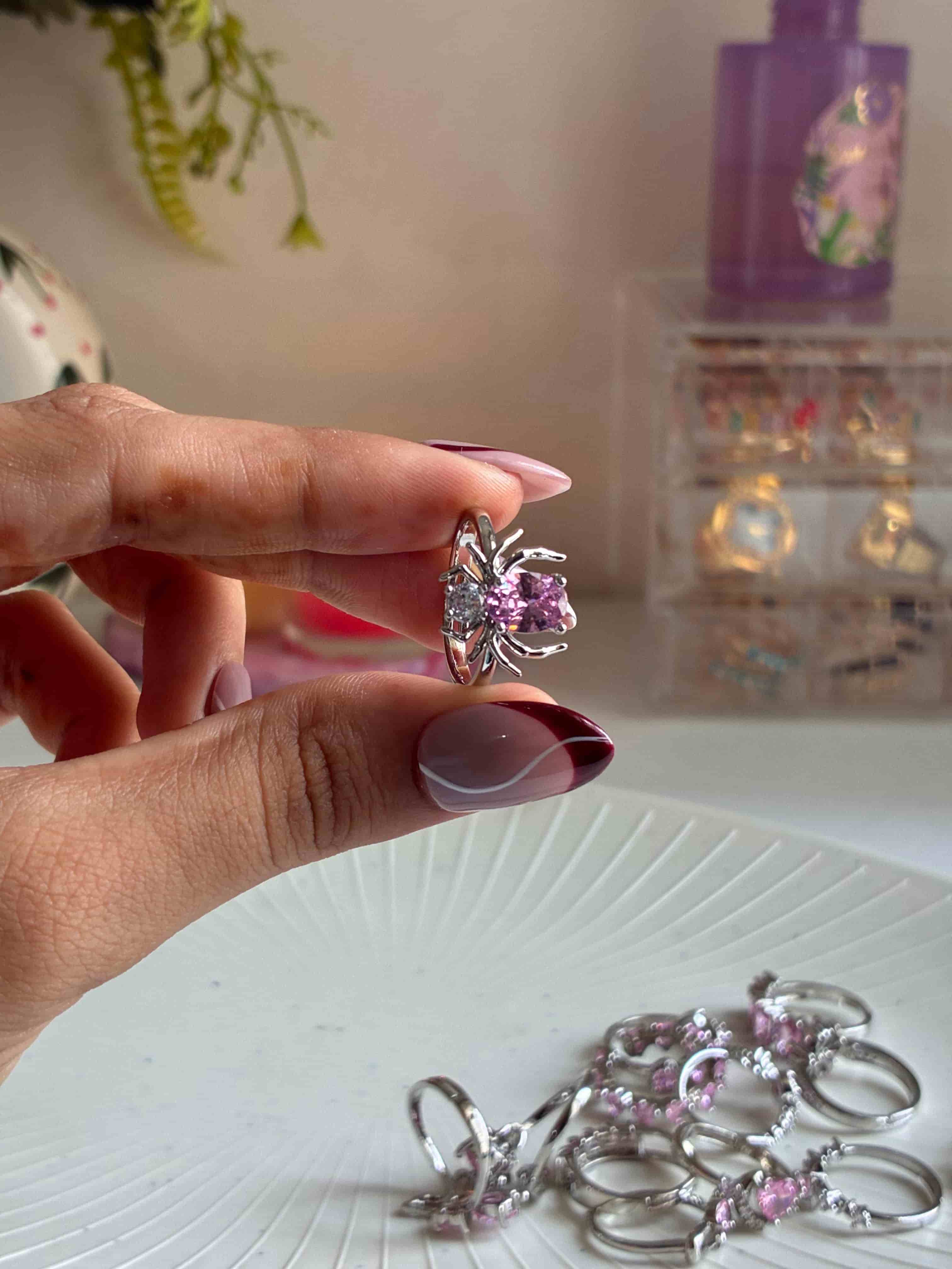 Pink Crystal Spider Ring