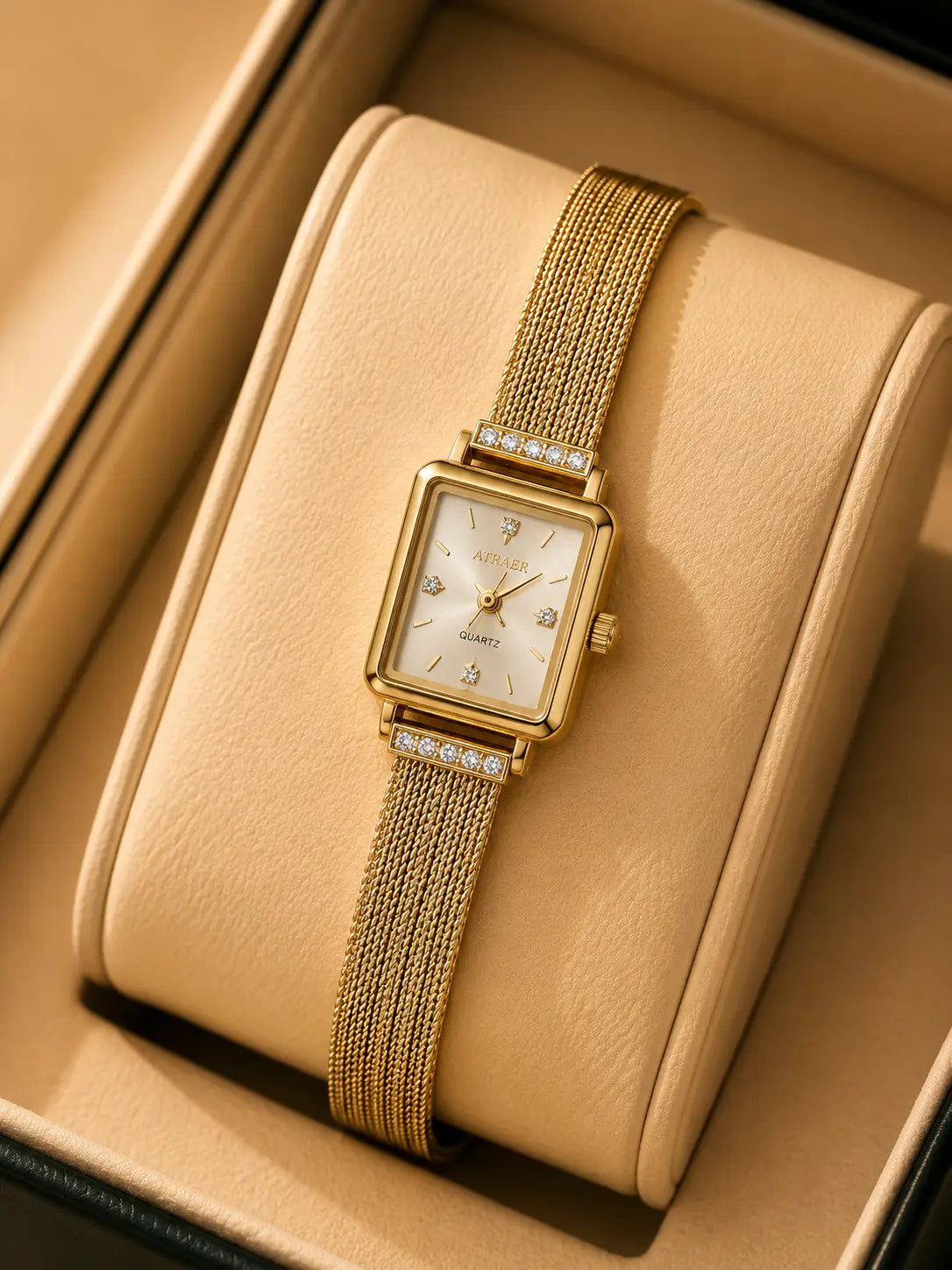 Aurora Luxe Mesh Watch – Gold & White Accessorinetic
