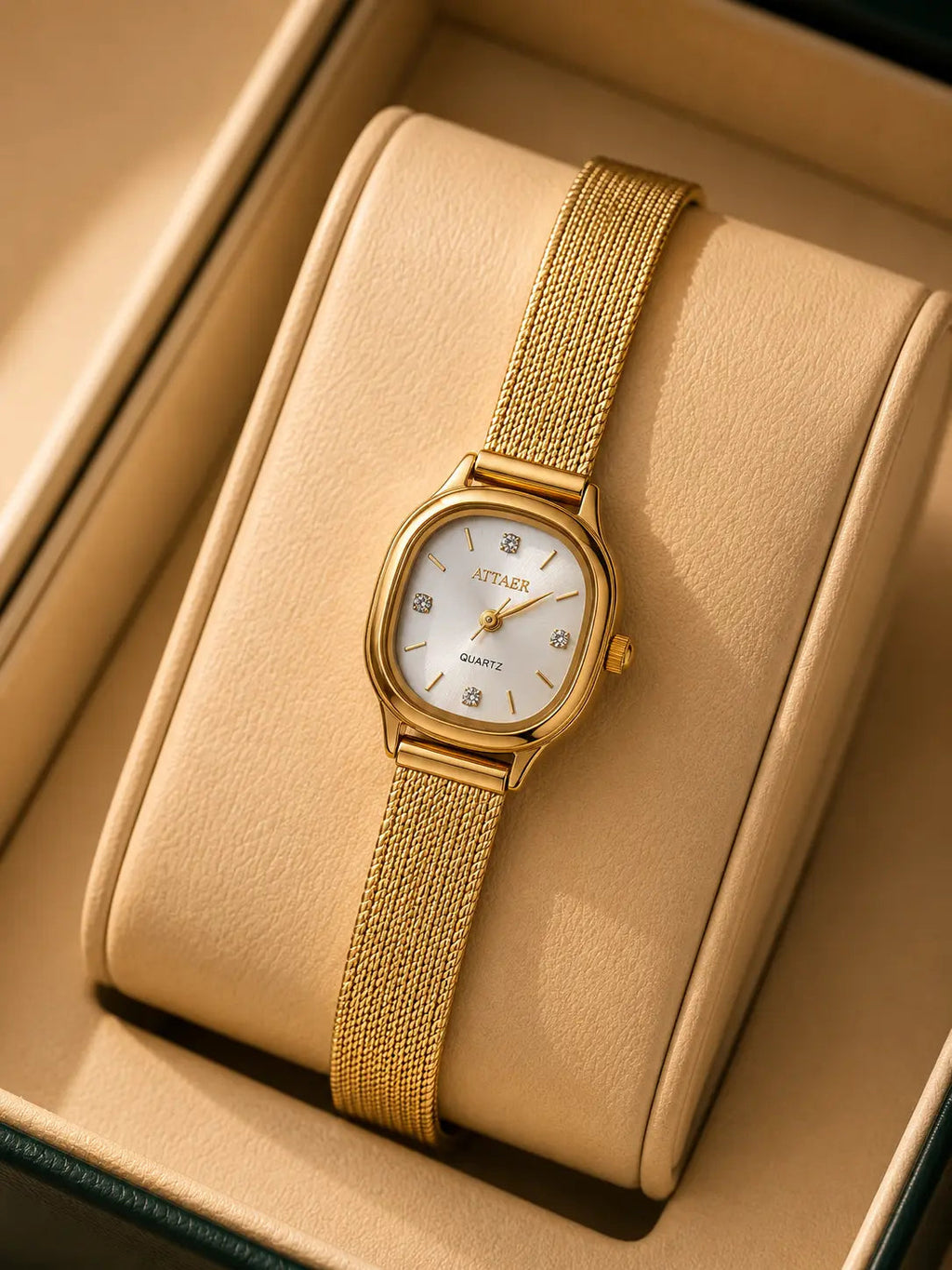 Celeste Mesh Gold Watch – White Dial Accessorinetic