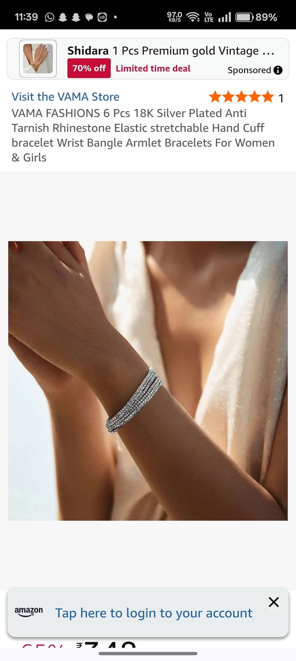 Stretchable Tennis bracelet (Silver Colour, Single Piece)